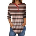 thumbnail image 1 of YUGYXL Casual Henley Shirts for Women Three Quarter Sleeve Tshirts Trendy Striped Blouses Tops Ladies Tunics Tees Brown XL, 1 of 5