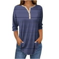 thumbnail image 1 of YUGYXL Casual Henley Shirts for Women Three Quarter Sleeve Tshirts Trendy Striped Blouses Tops Ladies Tunics Tees Dark Blue M, 1 of 5