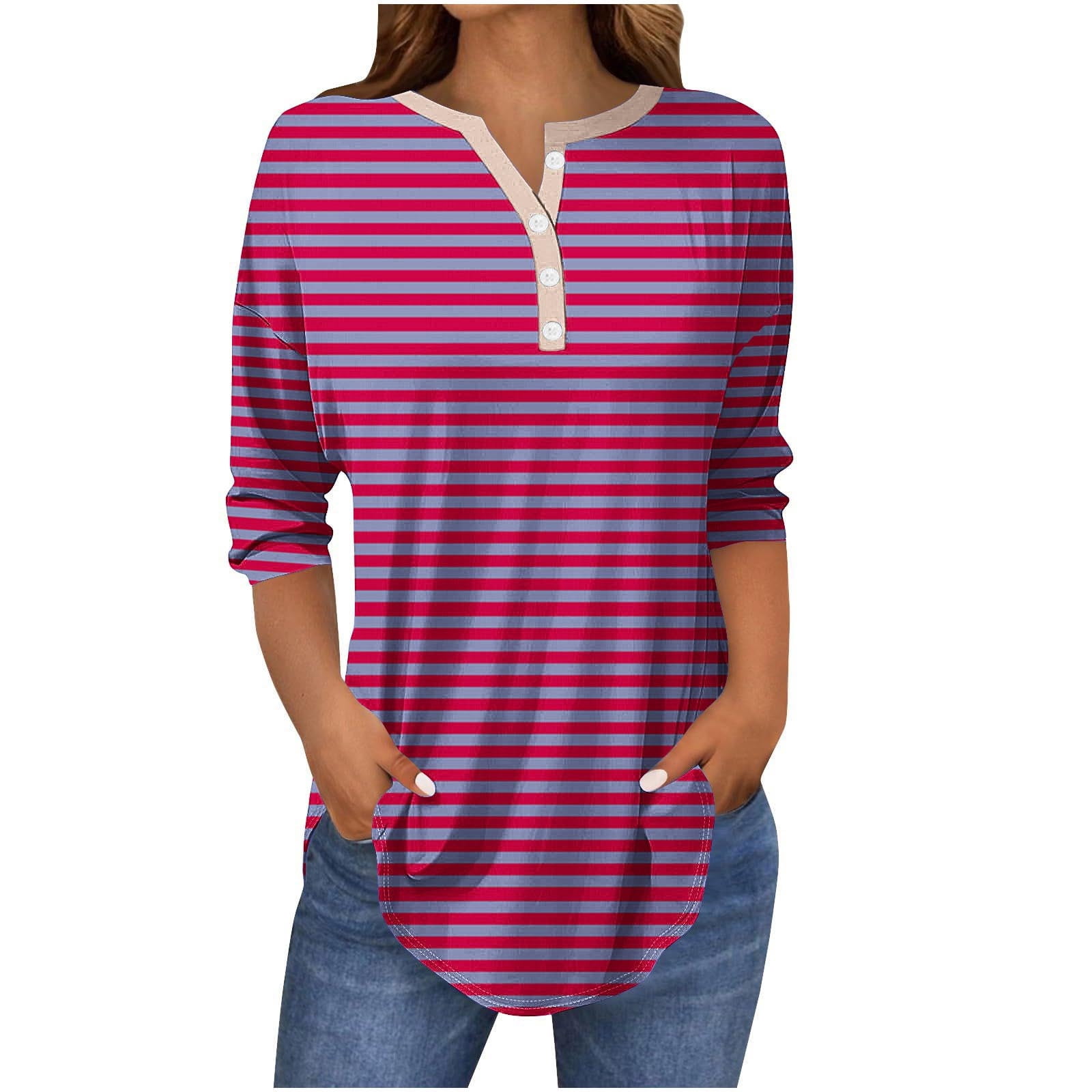 YUGYXL Casual Henley Shirts for Women Three Quarter Sleeve Tshirts 