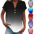 thumbnail image 1 of YUGYXL Casual Henley Tops for Women Dressy Short Sleeve Loose Shirts Plus Size Tshirts Gradient Color Blouses Blue S, 1 of 6