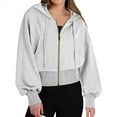 thumbnail image 1 of YUGYXL Casual Hoodie Jackets for Women Trendy Zip Up Solid Color Cropped Outwear Loose Fit Drawstring Stretch Sweatshirt Lihghtweight Y2K Coat Gift for Mom Gray,L, 1 of 6