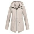 thumbnail image 1 of YUGYXL Casual Hoodie Raincoat for Women Lightweight Slim Fit Drawstring Outerwear Outdoor Travel Waterproof Windbreaker Plus Size Windproof Jacket Prime Lightning Deals Today Beige,XXXL, 1 of 4
