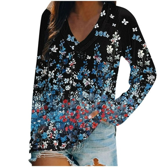 YUGYXL Casual Plus Size Shirts for Women V Neck Loose Lightweight Tops Trendy Print Comfy Blouse Going Out Clothes C Multicolor S