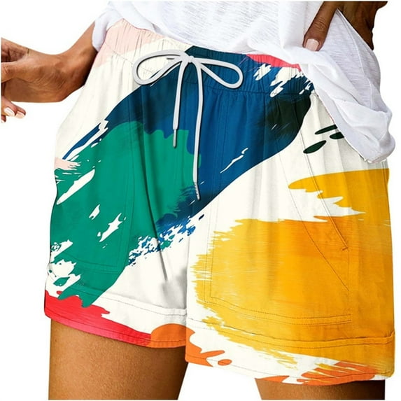 YUGYXL Casual Print Shorts for Women Drawstring Elastic Waist Tie Dye Shorts with Pockets Wide Leg Summer Shorts D Multicolor XXL