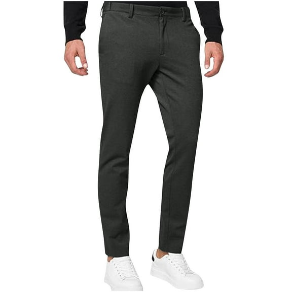 YUGYXL Casual Straight Pants for Men Business Button Zipper Trousers Lightweight Long Pants Dark Gray M