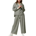 thumbnail image 1 of YUGYXL Casual Striped Sweatsuit for Women 2 Piece Outfits Pullover Loose Lapel V Neck Sweatshirt Wide Leg Pants Lounge Sets Black S, 1 of 5