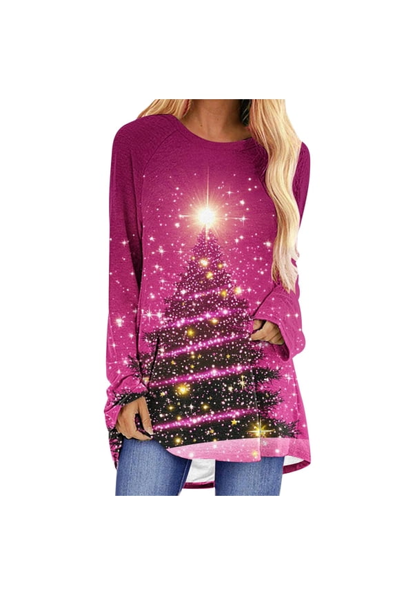 Christmas Shirts for Women Funny Xmas Long Sleeve Tunic Tops Vintage Christmas Graphic Blouse E Multicolor XXXL