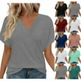 thumbnail image 1 of YUGYXL Classic Short Sleeve Shirts for Women Dressy V Neck Comfy Tshirts Solid Color Basics Fit Tops Going Out Tees Mint Green XL, 1 of 9