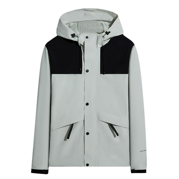 YUGYXL Color Block Outdoor Coat Plus Size Breathable Waterproof Windbreaker with Hoodie Lightweight Zipper Pockets Windproof Raincoats Casual Button Outdoor Active Outwear Fall White,XL
