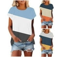 thumbnail image 1 of YUGYXL Color Block Shirts for Women Fashion Short Sleeve Tshrits Lounge Crew Neck Blouses Tops Vacation Tees Yellow L, 1 of 8