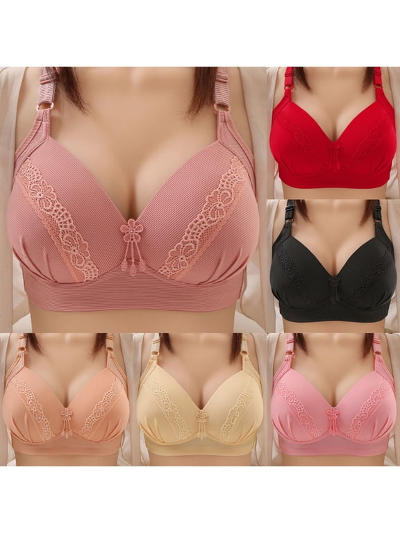 Comfortable Seamless Full Coverage Bra for Women Wireless Bras with Soft Breathable Regular and Plus Size Shape Lift and Support Push-up Bra Embroidered Daily Wear Bras Pink,50