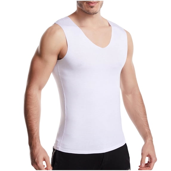 YUGYXL Compression Workout Tank Tops for Men Casual Gym Muscle Training T Shirts Sleeveless Slim Fitted Lightweight Tees White L