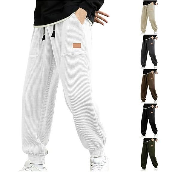 YUGYXL Corduroy Sweatpants for Men Drawstring Athletic Pants with Pockets Breathable Comfy Workout Pants Army Green XXL