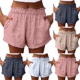 thumbnail image 1 of YUGYXL Cotton Linen Shorts for Women Stretch Waist Lightweight Short Pants with Pockets Summer Lounge Shorts Pink XXXL, 1 of 8