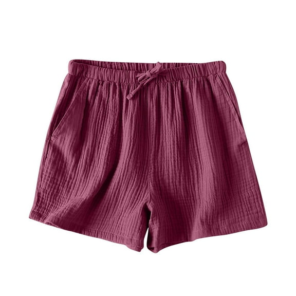 YUGYXL Cotton Linen Shorts for Women Summer Drawstring Comfy Shorts Trendy Stretch Waist Quick Dry Holiday Shorts with Pockets Wine XL