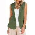 thumbnail image 1 of YUGYXL Cotton Linen Suit Jacket for Women Casual Sleeveless Lapel Business Blazers with Pockets Cardigans Tops Army Green XL, 1 of 7