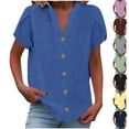 thumbnail image 1 of YUGYXL Cotton Linen Tshirts for Women Casual Short Sleeve Lapel Blouses Tops Summer Dressy Button Down Shirts Army Green S, 1 of 8