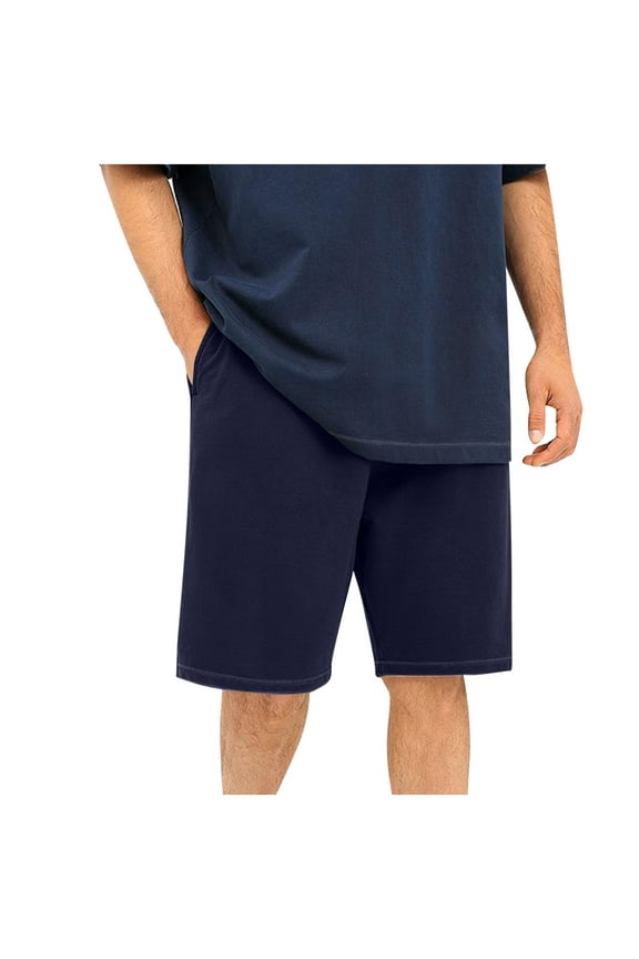 Cotton Shorts for Men Stretch Waist Breathable Comfy Bermuda Shorts 2025 Drawstring Lightweight Fishing Shorts Navy M