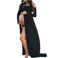 thumbnail image 1 of YUGYXL Cut Out Maternity Chiffon Dress for Photos Open Belly Long Sleeve Off Shoulder Photography Gown Maternity Outfit Dresses Clearance Sale Black,S, 1 of 6