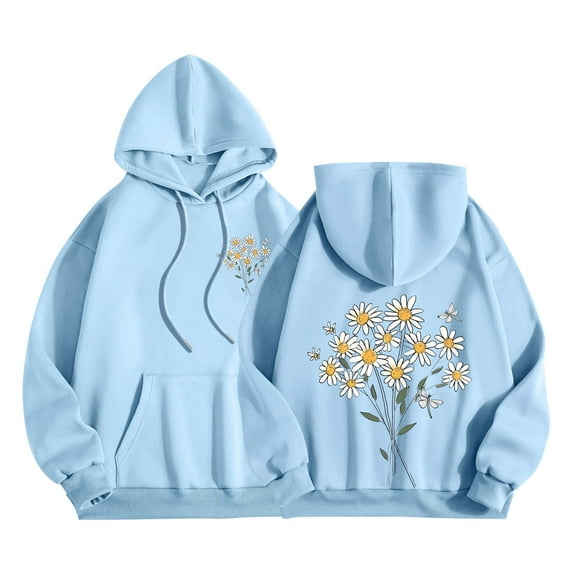 YUGYXL Cute Graphic Hoodies for Teen Girls Oversized Women's Hoodie Fleece Lined Hooded Sweatshirts with Hood Fall Light Blue M