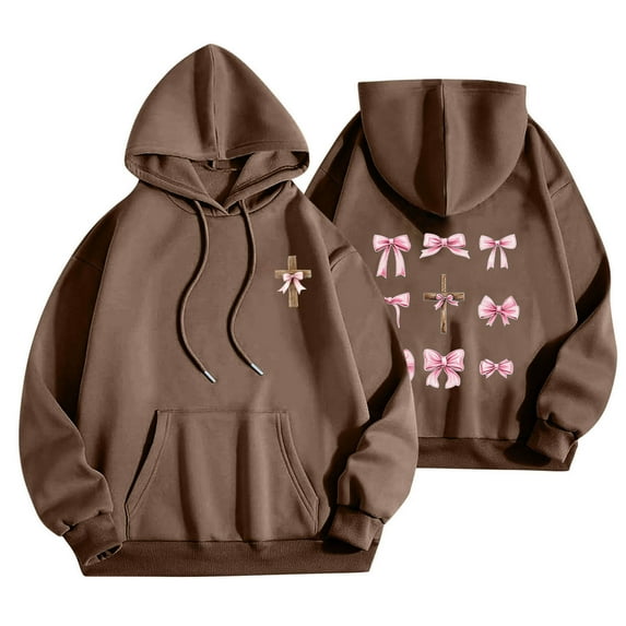 YUGYXL Cute Hoodies for Oversized Graphic Hoodie Womens Fashion Sweatshirts with Hood Fleece Lined Hooded Pullover Brown S