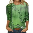 thumbnail image 1 of YUGYXL Deals 2025 Fashion 3/4 Length Sleeve Shirts for Women Casual Flower Graphic Vintage Lightweight Blouse Ladies Crew Neck Soft Tunic Pullovers Going Out Fit Tops, 1 of 5