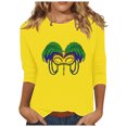thumbnail image 1 of YUGYXL Deals 2025 Mardi Gras 3/4 Length Sleeve Shirts for Women Summer Comfy Fancy Printed Tshirts Casual Crew Neck Basic Fit Tees Ladies Tunic Tops Celebration Blouse Clearance Sales, 1 of 5