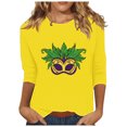 thumbnail image 1 of YUGYXL Deals 2025 Mardi Gras 3/4 Length Sleeve Shirts for Women Summer Comfy Fancy Printed Tshirts Casual Crew Neck Basic Fit Tees Ladies Tunic Tops Celebration Blouse Clearance Sales, 1 of 5