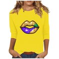 thumbnail image 1 of YUGYXL Deals 2025 Mardi Gras 3/4 Length Sleeve Shirts for Women Summer Comfy Fancy Printed Tshirts Casual Crew Neck Basic Fit Tees Ladies Tunic Tops Celebration Blouse Clearance Sales, 1 of 5