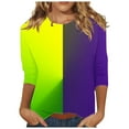 thumbnail image 1 of YUGYXL Mardi Gras 3/4 Sleeve Clothes for Women Novelty Color Block Lightweight Comfy Tshirts Casual Crew Neck Soft Tunic Blouse Theme Party Parade Shirts Sales, 1 of 5