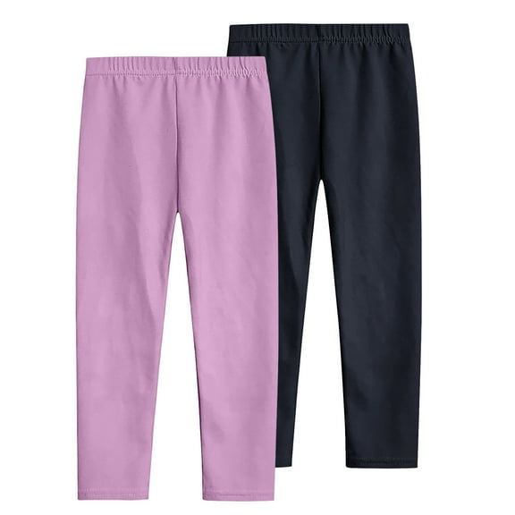 YUGYXL 2PC Toddle Girls Leggings Pants Trendy Stretch Thin Leggings Kid's Soft Lightweight Solid Trousers Lounge Long Pants Purple 5 Years