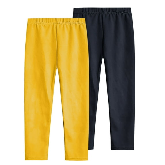 YUGYXL 2PC Toddle Girls Leggings Pants Trendy Stretch Thin Leggings Kid's Soft Lightweight Solid Trousers Lounge Long Pants Yellow 9 Years