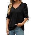 thumbnail image 1 of YUGYXL 3/4 Sleeve Shirt for Women Tie Elbow Sleeve Tshirts Casual Solid Color Comfy Blouse Ladies V Neck Lightweight Clothes Holiday Tops, 1 of 6