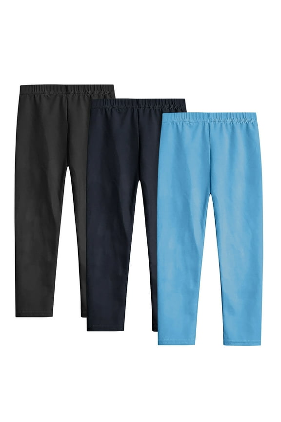 3PC Girls Leggings Casual High Elastic Waist Ankle Length Leggings Outdoor Comfy Solid Trousers Blue 5 Years