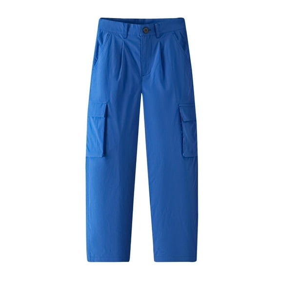 YUGYXL Boy's Cargo Pants Button Zipper Lightweight Comfy Trousers Solid Color Loose Fit Pant with Multiple Pockets Blue 7-14 Years Blue 152