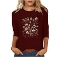 thumbnail image 1 of YUGYXL Casual 3/4 Length Sleeve Shirts for Women Teen Girl Flower Graphic Cute Clothes Fashion Y2K Crew Neck Soft Tunic Pullovers Going Out Tops, 1 of 4