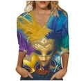 thumbnail image 1 of YUGYXL Deals Casual Plus Size 3/4 Length Sleeve Tshirt for Women Mardi Gras Mask Graphic Loose Lightweight Clothes Ladies V Neck Tunic Comfy Tees Theme Party Funny Tops, 1 of 4