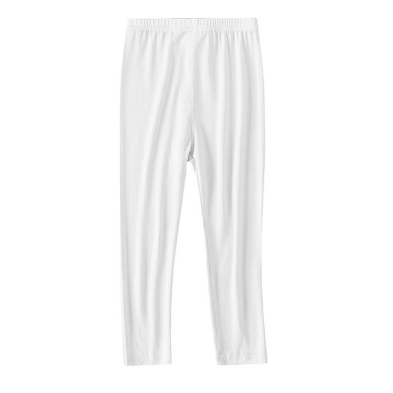 YUGYXL Casual Tight Leggings for Children Daily Lightweight Slim Trousers Solid Color Stretchy Comfy Long Pants White 8 Years