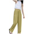 thumbnail image 1 of YUGYXL Children's Cotton Straight Pants Elastic Waist Loose Fit Long Pants with Pockets Solid Color Pleated Trousers Green 9 Years, 1 of 6