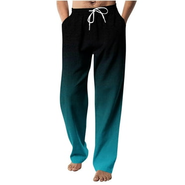 YUGYXL Deals Elastic Waist Trousers for Men Trendy Gradient Color Long Pants with Pockets Big and Tall Drawstring Lightweight Straight Trouser Sky Blue S