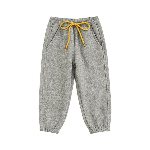 YUGYXL Fleece Lined Cotton Pants for Children Drawstring Stretch Waist Tapered Pants with Pockets Outdoor Soft Comfy Long Pants Dark Gray 120