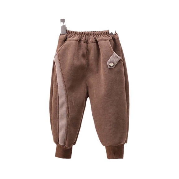 YUGYXL Fleece Lined Pants for Children Elastic Waist Tapered Pants with Pockets Lovely Decoration Warm Thick Long Pants Outdoor Sweatpants Brown 90 9 Months