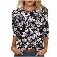 thumbnail image 1 of YUGYXL Flower Graphic Tees for Women Lounge 3/4 Length Sleeve Tshirts Plus Size Tops Fashion Crew Neck Soft Tunics Clothes Holiday Shirts, 1 of 5