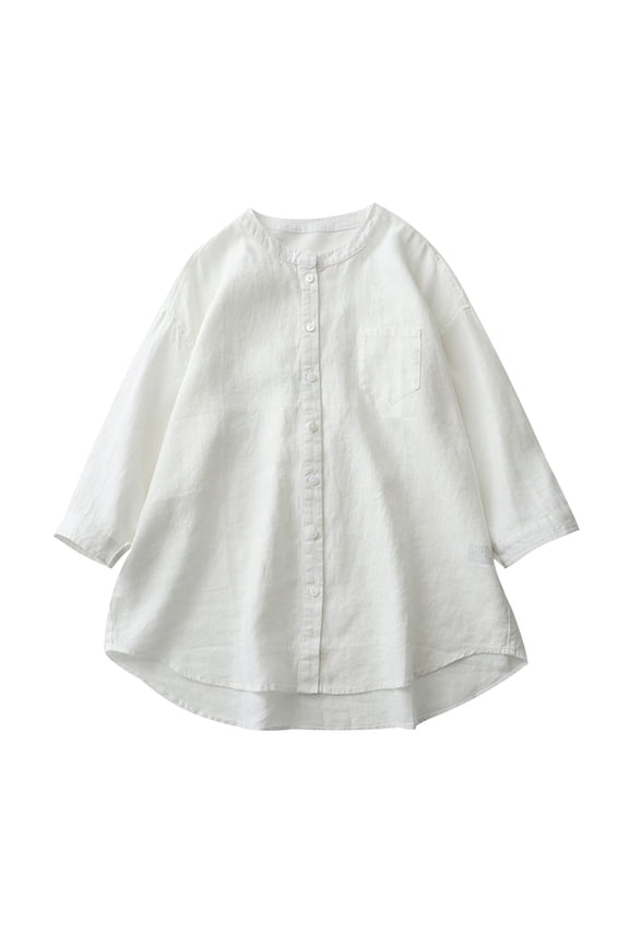 Linen Tshirts for Women Lounge 3/4 Sleeve Shirts Button Down Crew Neck Blouse Solid Color Lightweight Comfy Tops Going Out Tees
