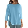 thumbnail image 1 of YUGYXL Lounge 3/4 Sleeve Shirts for Women Side Split Tops Fashion Crew Neck Comfy Lightweight Tshirts Solid Color Clothes Going Out Blouse, 1 of 6