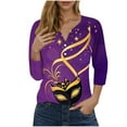 thumbnail image 1 of YUGYXL Deals Mardi Gras 3/4 Sleeve Tshirts for Women Plus Size Novelty Mask Graphic Shirts Summer Crew Neck Loose Comfy Blouse Ladies Soft Tunic Tees Carnival Themed Tops, 1 of 5