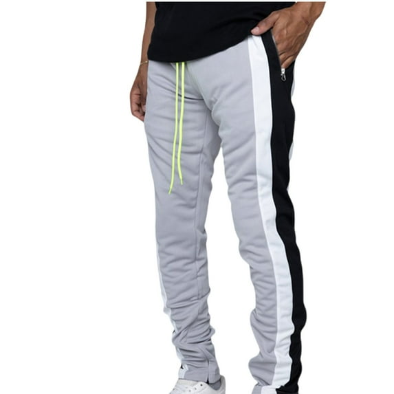 YUGYXL Deals Men's Color Patchwork Pants Outdoor Breathable Comfy Athletic Pants with Zippers Pockets Drawstring Stretch Waist Running Pants Gray M