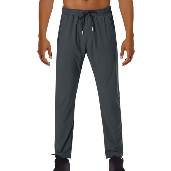 YUGYXL Mens Athletic Straight Pants Big and Tall Breathable Comfy Sports Trousers with Zipper Pockets Drawstring Elastic Waist Lightweight Running Pants Dark Gray XL