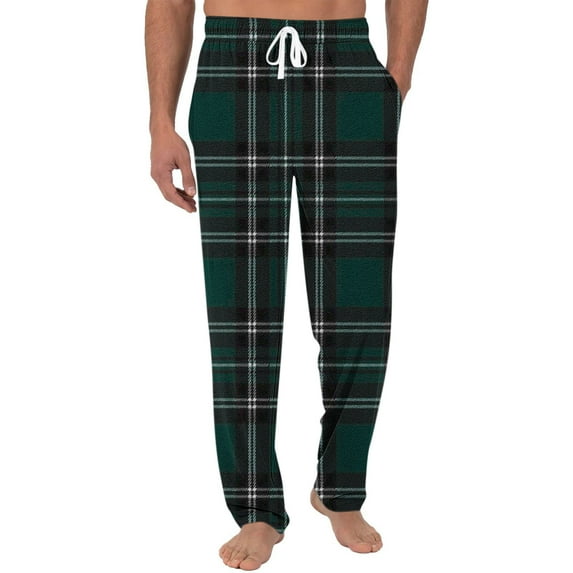 YUGYXL Plaid Sleepwear Pants for Men Drawstring Soft Comfy Pajama Pants Elastic Waist Trousers with Pockets Lounge Long Pants Green M
