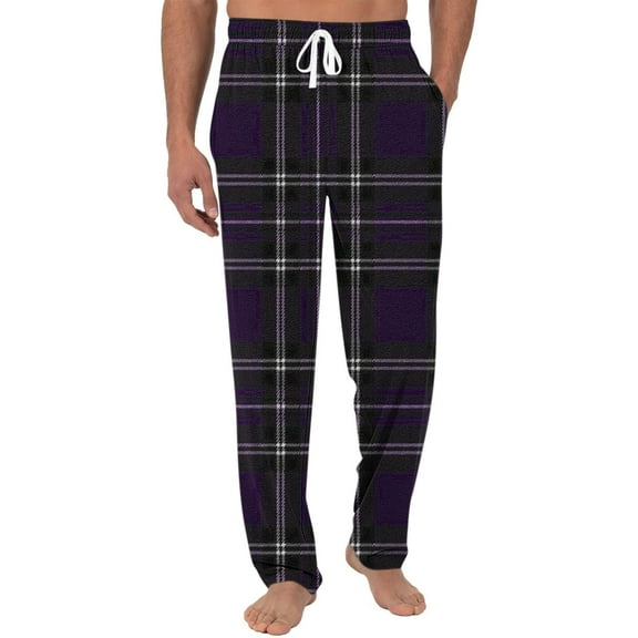 YUGYXL Plaid Sleepwear Pants for Men Drawstring Soft Comfy Pajama Pants Elastic Waist Trousers with Pockets Lounge Long Pants Purple XXL